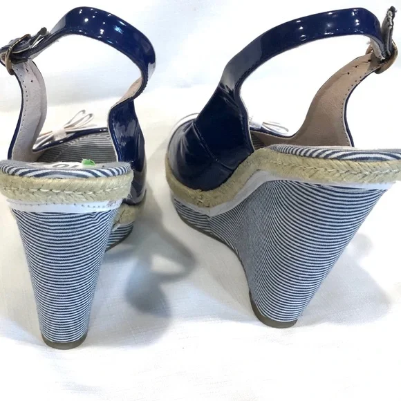 Blue/White Wedge Platform Sandal 10 - Picture 3 of 4
